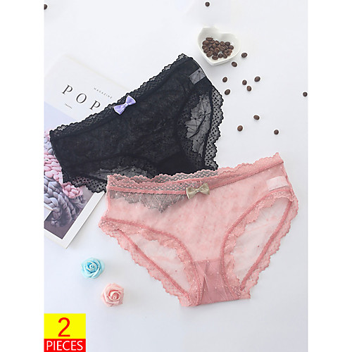 

Women's Lace Sexy Brief Micro-elastic Low Waist 2 Pieces Multi color One-Size