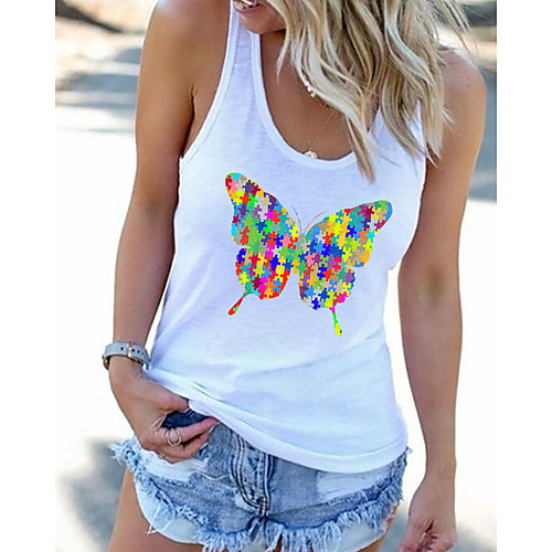 

Women's Tank Top Rainbow Butterfly Racerback Round Neck Basic Tops Gray White Black