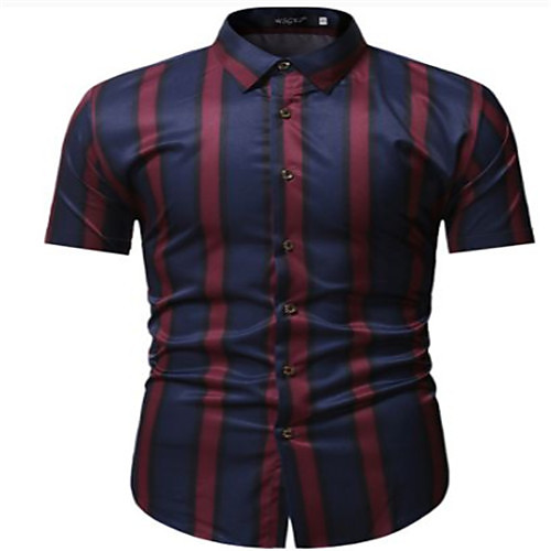 

Men's Shirt Striped Short Sleeve Casual Tops Casual Green Red