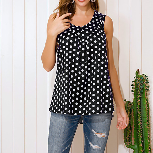 

Women's Tank Top Vest Polka Dot Print V Neck Basic Streetwear Tops Cotton Blue Purple Yellow