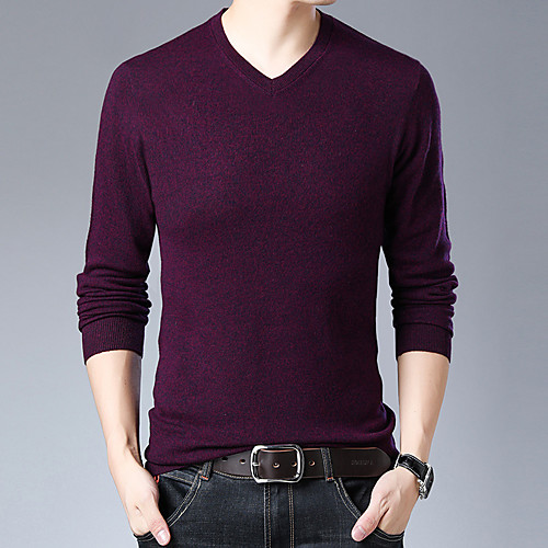 

Men's Unisex Stylish Vintage Style Knitted Solid Color Pullover Sweater Long Sleeve Sweater Cardigans V Neck Fall Winter Purple Yellow Wine