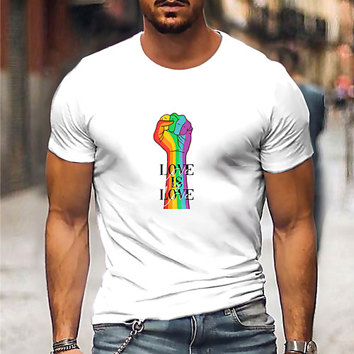

Men's Unisex Tee T shirt Shirt Hot Stamping Rainbow Graphic Prints Hand Print Short Sleeve Casual Tops Cotton Basic Designer Big and Tall White