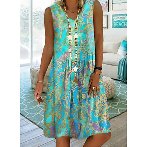 

Women's Strap Dress Knee Length Dress Green Red Sleeveless Geometic Spring Summer Casual 2021 XS S M L XL
