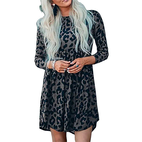 

Women's A Line Dress Knee Length Dress Black Long Sleeve Print Print Summer Round Neck Casual 2021 S M L XL XXL