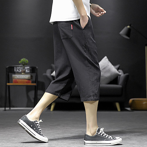 

Men's Chinoiserie Folk Style Outdoor Loose Daily Home Chinos Capri shorts Pants Solid Colored Calf-Length Drawstring Army Green Black Dark Gray Light Blue / Summer