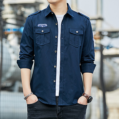 

Men's Shirt non-printing Solid Color Long Sleeve Casual Tops Cotton Simple Basic Blue Army Green Khaki