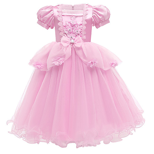 

Ball Gown Floor Length Flower Girl Dresses Party Satin Short Sleeve Square Neck with Bow(s) / Formal Evening