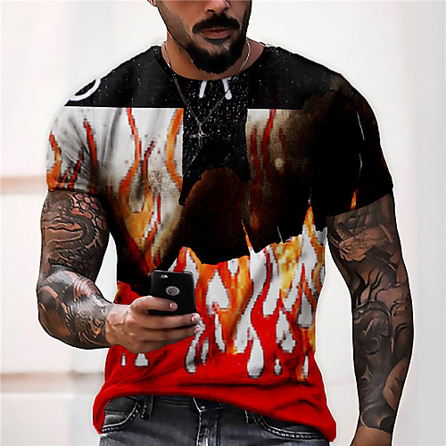 

Men's Unisex Tee T shirt Shirt 3D Print Graphic Prints Flame Print Short Sleeve Daily Tops Casual Designer Big and Tall Black / Red