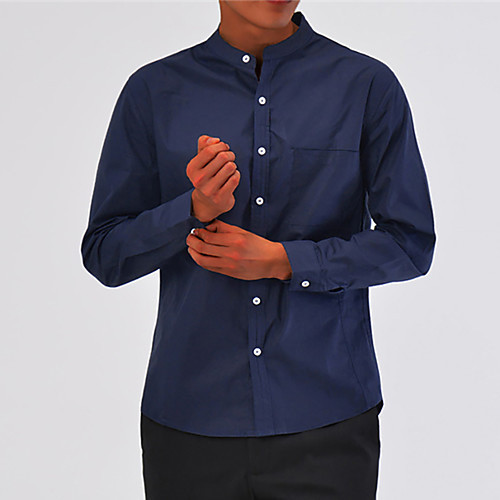

Men's Shirt Plain Patchwork Button-Down Long Sleeve Casual Tops Business Simple Lightweight Basic White Black Red