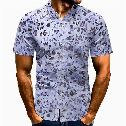 

Men's Shirt 3D Print Leopard Plus Size 3D Print Button-Down Short Sleeve Street Tops Casual Fashion Breathable Comfortable Gray