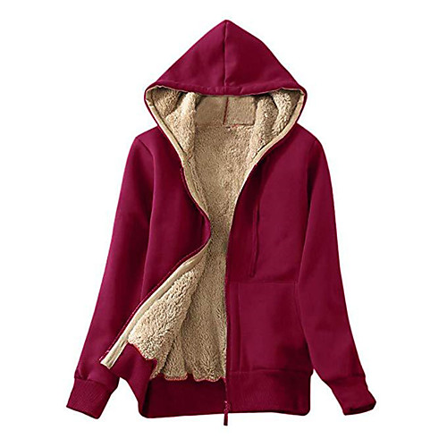 

Women's Plus Size Hoodied Jacket Zipper Pocket Plain Regular Hoodie Going out Work Fall & Winter Gray Black Red Big Size XL XXL 3XL 4XL 5XL