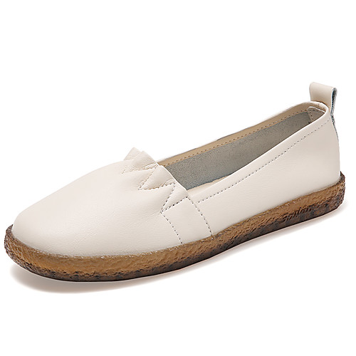 

Women's Loafers & Slip-Ons Flat Heel Round Toe Daily Leather Solid Colored White Black Beige