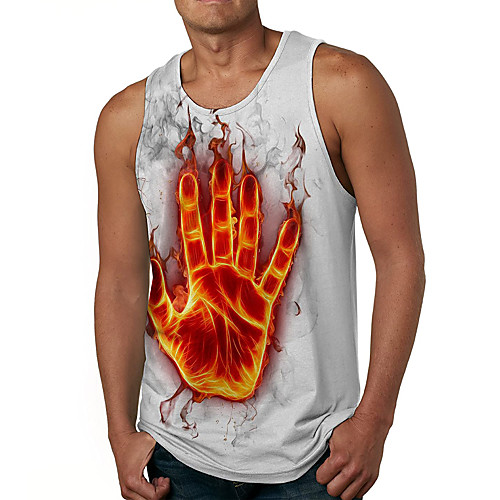 

Men's Tank Top Undershirt Shirt 3D Print Graphic Prints Hand Print Sleeveless Daily Tops Casual Designer Big and Tall Round Neck White / Summer