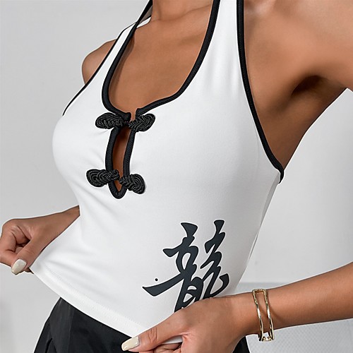 

Women's Crop Top Tank Top Vest Plain Backless Halter Neck Basic Streetwear Tops White