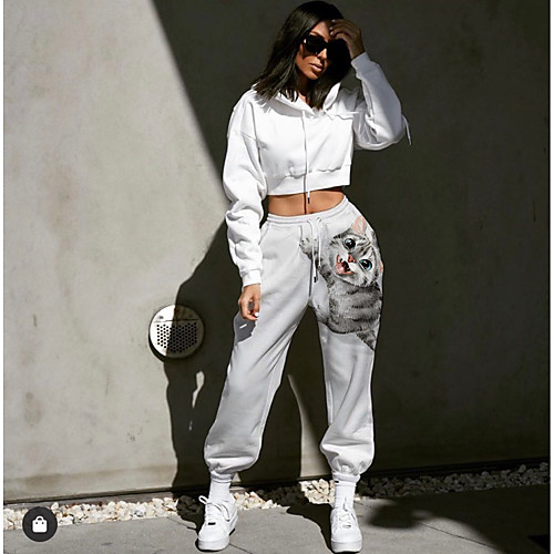 

Women's Designer Streetwear Comfort Going out Weekend Jogger Pants 3D Print Cat Animal Full Length Elastic Drawstring Design Print Gray Orange