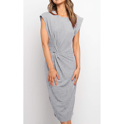 

Women's Knee Length Dress ArmyGreen Light Grey Black Red Sleeveless Solid Color Spring Summer Casual 2021 S M L XL