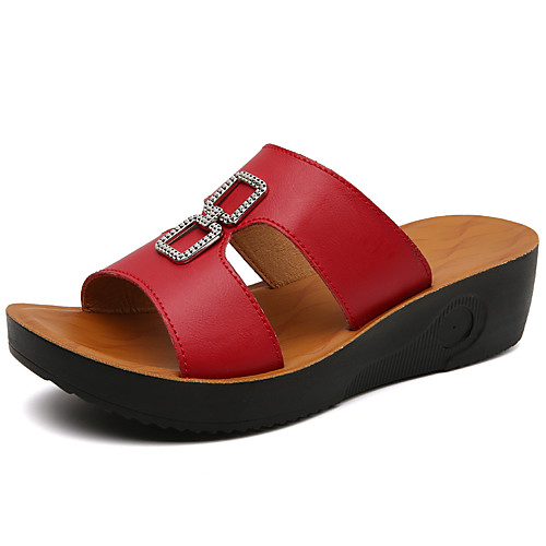 

Women's Sandals High Heel Open Toe Booties Ankle Boots Daily Home Leather Button Solid Colored Red Black Beige