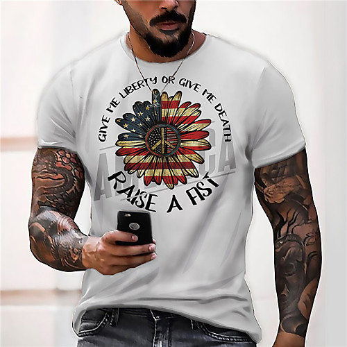 

Men's Unisex Tee T shirt Shirt 3D Print Floral Graphic Prints Print Short Sleeve Daily Tops Casual Designer Big and Tall White