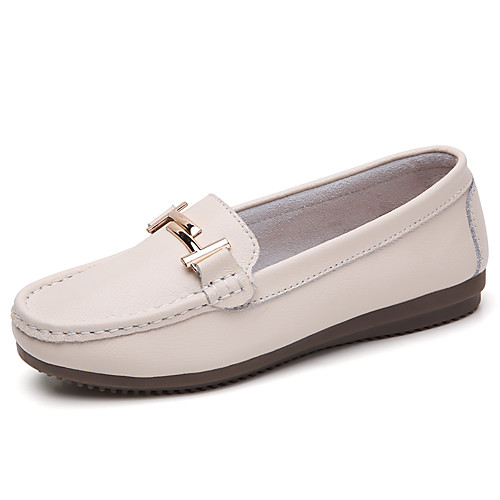 

Women's Loafers & Slip-Ons Flat Heel Round Toe Booties Ankle Boots Daily Work Leather Button Solid Colored White Black Beige