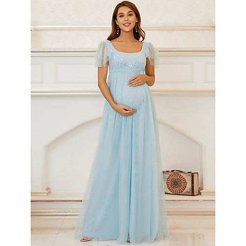 

A-Line Mother of the Bride Dress Elegant Jewel Neck Floor Length Chiffon Lace Tulle Short Sleeve with Sequin Draping Tier 2021