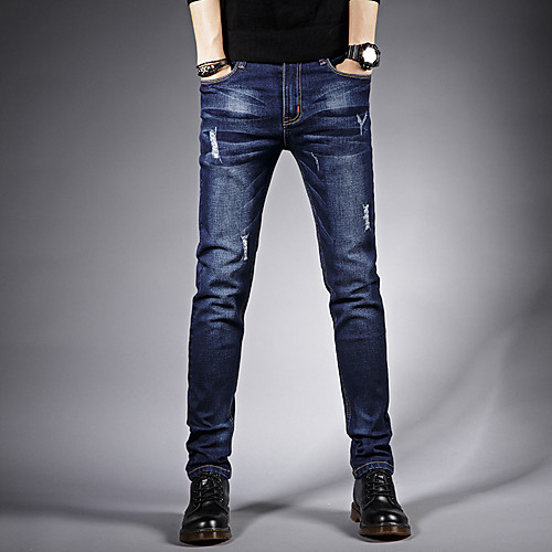 

Men's Simple Daily Going out Jeans Pants Solid Color Full Length Zipper Blue