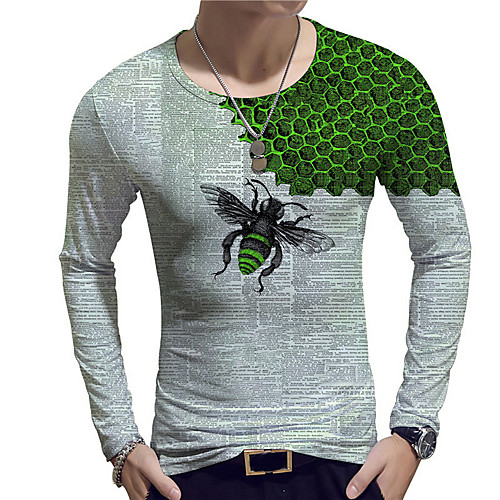 

Men's Unisex Tee T shirt Shirt 3D Print Graphic Prints Bee Print Long Sleeve Daily Tops Casual Designer Big and Tall Blue Yellow Green