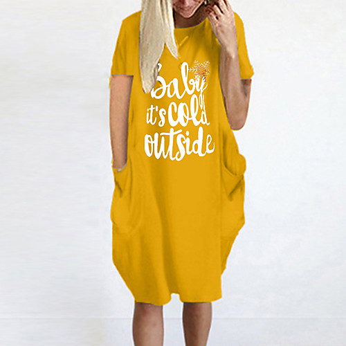 

Women's T Shirt Dress Tee Dress Knee Length Dress Blue Yellow Fuchsia Gray Green White Black Short Sleeve Print Letter Summer Round Neck Casual Oversized 2021 S M L XL XXL 3XL 4XL 5XL