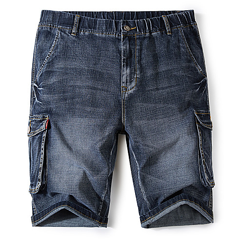 

Men's Sporty Casual Breathable Soft Daily Sports Jeans Shorts Pants Solid Color Knee Length Pocket Elastic Waist Blue