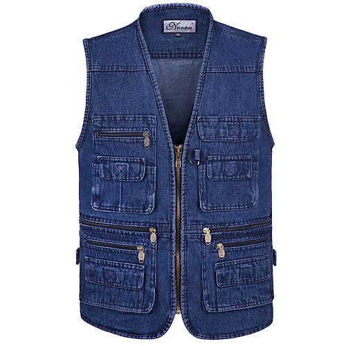 

Men's Hiking Fishing Vest Work Vest Outdoor Casual Lightweight with Multi Pockets Summer Travel Cargo Safari Photo Denim Vest Wear Resistance Breathable Waistcoat Jacket Coat Top