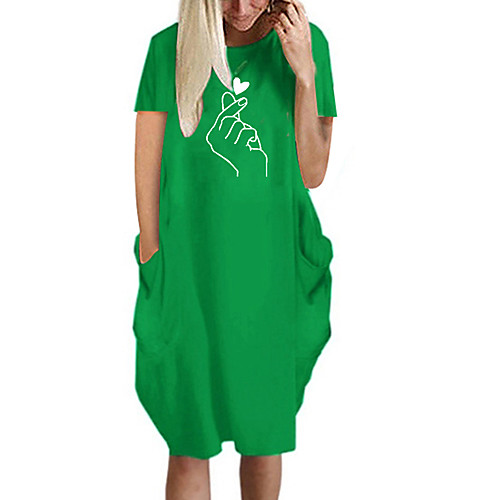 

Women's T Shirt Dress Tee Dress Knee Length Dress Blue Yellow Fuchsia Gray Green White Black Short Sleeve Print Summer Round Neck Casual Oversized 2021 S M L XL XXL 3XL 4XL 5XL