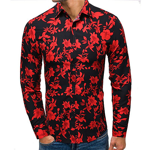 

Men's Shirt 3D Print Letter Plus Size 3D Print Button-Down Long Sleeve Street Tops Casual Fashion Breathable Comfortable Red