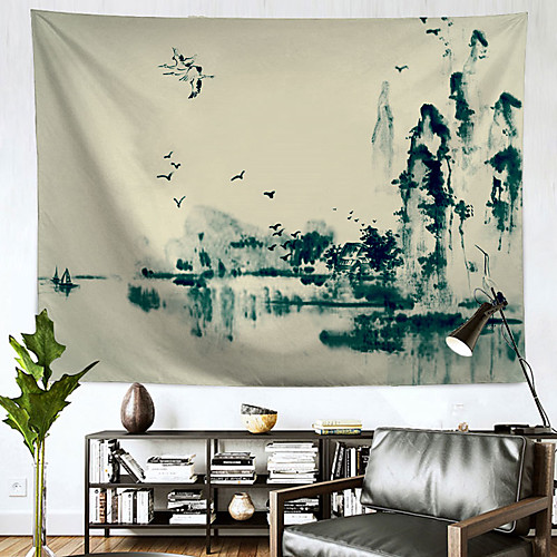 

Chinese Style Wall Tapestry Art Decor Blanket Curtain Hanging Home Bedroom Living Room Decoration Polyester Mountain Crane