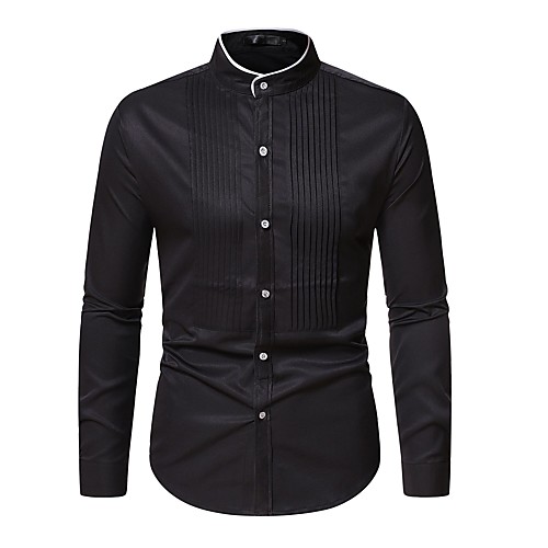 

Men's Shirt non-printing Color Block Long Sleeve Casual Tops Casual Soft Breathable White Black