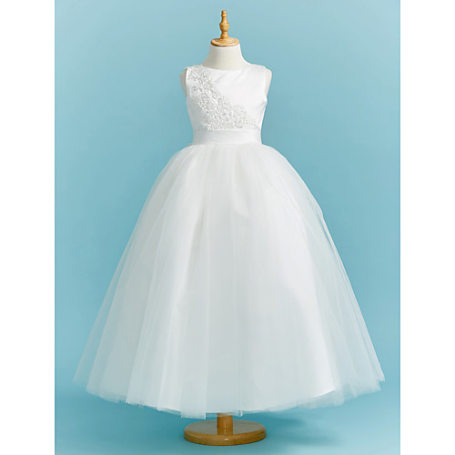 

Ball Gown Floor Length Flower Girl Dresses Wedding Lace Sleeveless Crew Neck with Sash / Ribbon / First Communion