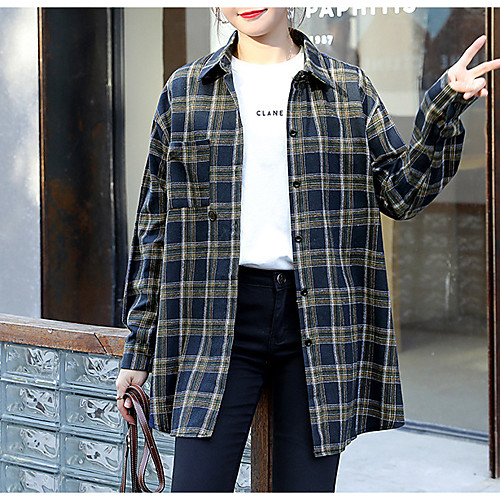 

Women's Coat Casual / Daily Spring & Summer Long Coat Shirt Collar Regular Fit Casual Jacket Square Others Navy Purple / Cotton