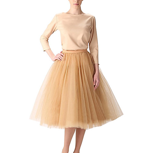 

Women's Stage Performance Active Capris Skirts Solid Colored Layered Tulle Yellow Blushing Pink Khaki