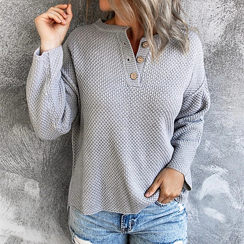 

Women's Basic Casual Classic Style Button Solid Color Pullover Sweater Long Sleeve Sweater Cardigans Y Neck Spring Summer claret Grey khaki