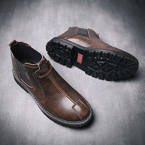 

Men's Boots British Daily Outdoor Nappa Leather Warm Non-slipping Wear Proof Booties / Ankle Boots Gray Black Brown Fall Spring