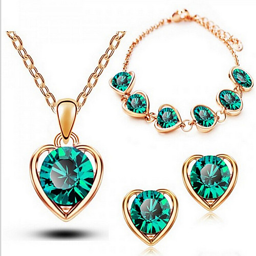 

Women's Crystal Jewelry Set Geometrical Heart Fashion Earrings Jewelry Green For Anniversary Party Evening Gift Festival 1 set