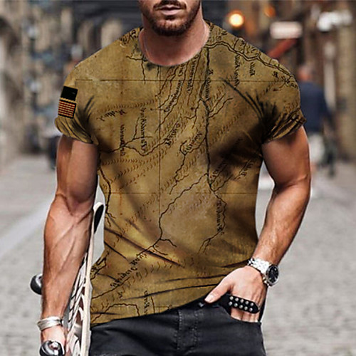 

Men's Unisex Tee T shirt Shirt 3D Print Map Graphic Prints Print Short Sleeve Daily Tops Casual Designer Big and Tall Light Brown Gray Brown
