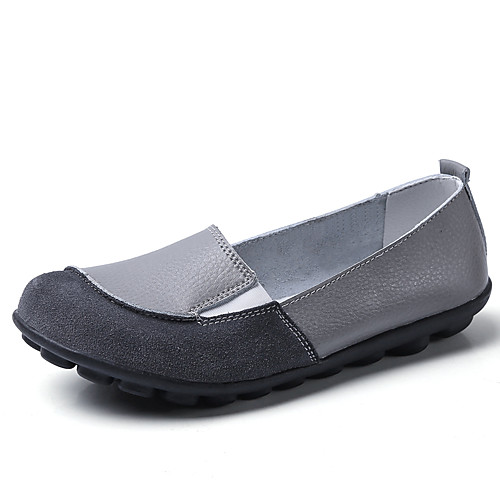 

Women's Loafers & Slip-Ons Flat Heel Round Toe Booties Ankle Boots Daily Work Cowhide Blue Gray Burgundy
