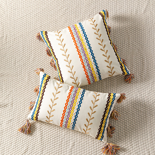 

Pillowcase Cotton Moroccan Color Embroidered Tassel Cushion Cover