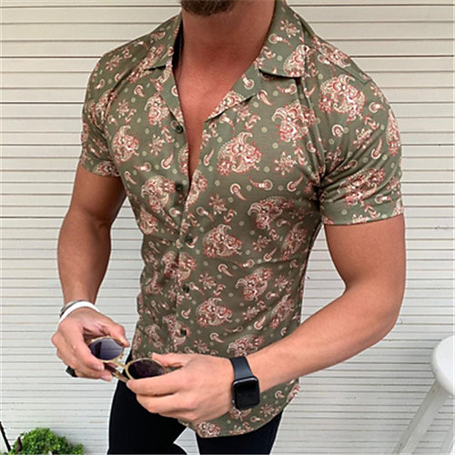 

Men's Shirt Graphic Short Sleeve Casual Tops Casual Wine Army Green White