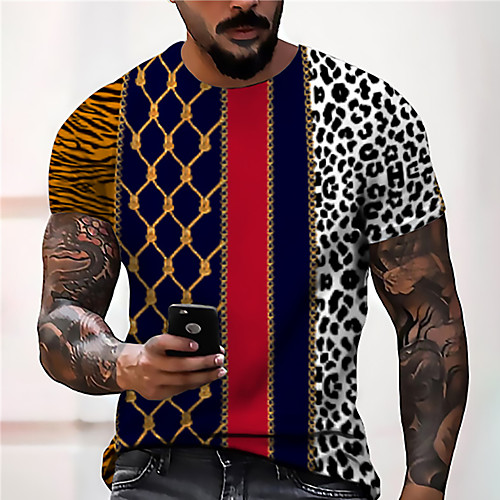 

Men's Unisex Tee T shirt Shirt 3D Print Graphic Prints Geometry Print Short Sleeve Daily Tops Casual Designer Big and Tall Navy Blue