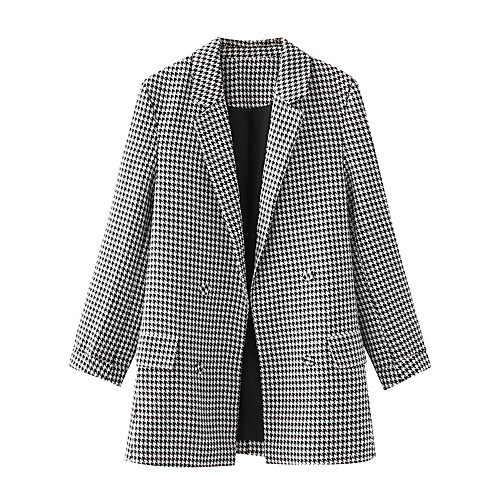 

Women's Coat Causal Winter Regular Coat V Neck Standard Fit Casual Jacket Plaid / Check Modern Style Gray