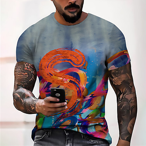 

Men's Unisex Tee T shirt Shirt 3D Print Graphic Prints Oil Painting Print Short Sleeve Daily Tops Casual Designer Big and Tall Blue