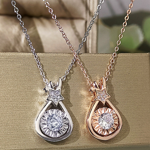 

Women's Clear AAA Cubic Zirconia Pendant Necklace Monogram Floral / Botanicals Star Artistic Fashion Holiday Korean Brass Rose Gold Silver 50 cm Necklace Jewelry 1pc For Street Gift Prom Birthday