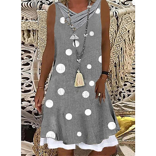 

Women's Wrap Dress Knee Length Dress Gray Sleeveless Dot Polka Dots Spring Summer V Neck Casual 2021 S M L XL XXL