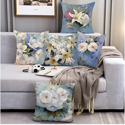 

Oil Painting Style Double Side Cushion Cover 5PC Soft Decorative Square Throw Pillow Cover Cushion Case Pillowcase for Bedroom Livingroom Superior Quality Machine Washable Outdoor Cushion for Sofa Couch Bed Chair Flower Portrait