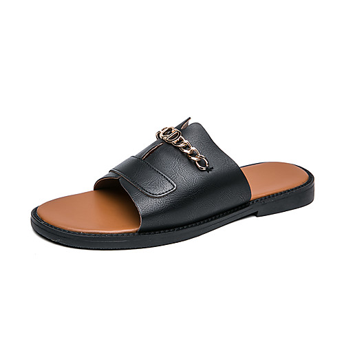 

Men's Slippers & Flip-Flops Beach Daily Faux Leather Breathable Black Brown Fall Summer